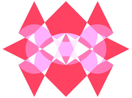 Scarlet sails pictograph. Symmetry and reflection triangles composition with light effects. Festive decoration. Abstract red mystical symbol pattern. Sacred geometry. Vectorのイラスト素材