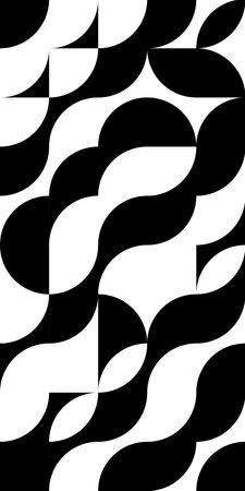 Geometric minimal design print with simple shape and figure, in white and black. Graphics Bauhaus composition. Waves pattern, modular tiling stripy art with circles. Vectorのイラスト素材