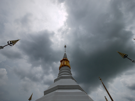 White Chedi at Temple in Thailand.の写真素材