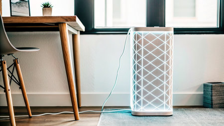 Modern air purifier in living room interior - Filter effect processing picturesの素材