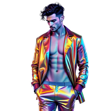 3D Illustration of a handsome man in a golden suit.の素材