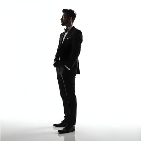 Silhouette of a man in a tuxedo on a white backgroundの素材
