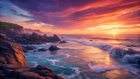 Beautiful seascape at sunset time. Natural composition and vibrant colors.の素材