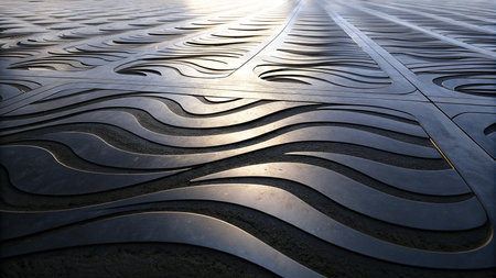 Detail of a metal sheet with a pattern in the sunlight.の素材