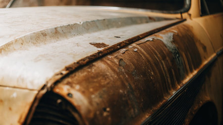 Abandoned old rusty car in the garage. Retro style.の素材