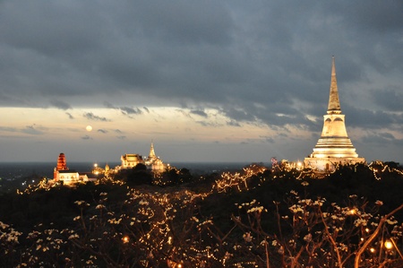 Temple on mountain top at Khao Wang Palace during festival, Petchaburi, Thailandの写真素材