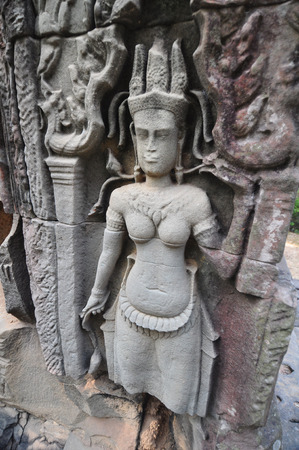 On the ruins of Ta Prohm Kel  in Cambodia の写真素材