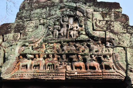 Beautiful ancietn carving of Preah Khan at Siem Reap in Cambodiaの写真素材