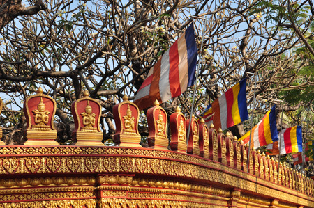 Beautiful detail of wall of  Wat Preah Prohm Rath in Cambodiaの写真素材