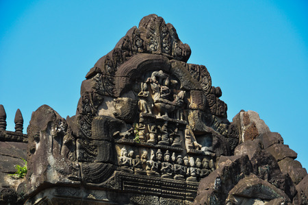 Ancient Khmer carving  at the Hindu temple of Banteay Samre, part of the Angkor complex in Cambodia.の写真素材