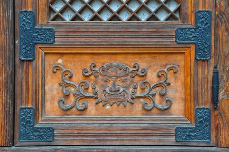 Beautiful detail of the door at Wowoojongsa temple in South Koreaの写真素材