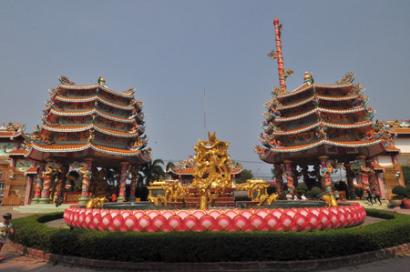 Chonburi,Thailand - 12 March 2016: Unknown tourists visit Chinese shrine in Chonburi,Thailand.のeditorial素材