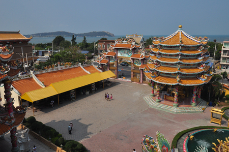 Chonburi,Thailand - 12 March 2016: Unknown tourists visit Chinese shrine in Chonburi,Thailand.のeditorial素材