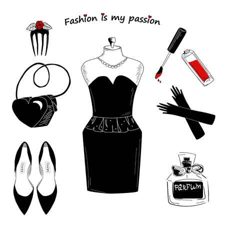 Little black dress and accessories.のイラスト素材