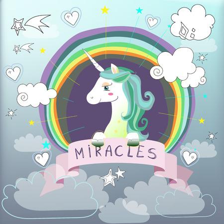 Happy unicorn with rainbowのイラスト素材