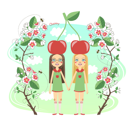 Nice kids wearing cherry Illustration.のイラスト素材