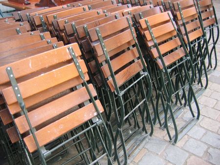 Folding chairs stackedの写真素材