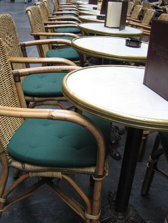 Cafe tables on streetの写真素材