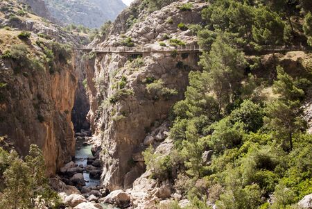 Natural canyon of the Guadalhorce River in Caminito del Rey, Malaga, Andalusia, Spainの写真素材