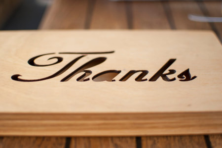 Thanks, thank you. wooden box with carved thanks text