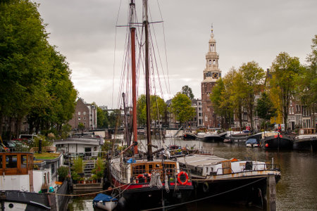 Boats and boats in Amsterdam canals.の写真素材