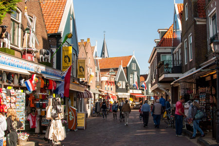 People visit old town in Zaanse Schans, Netherlandsの写真素材