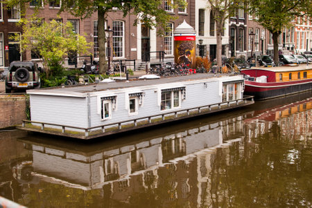 Canal view in Amsterdam, Netherlandsの写真素材
