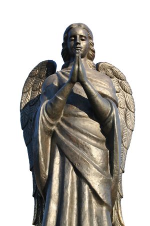 Fragment of a bronze sculpture of a praying angel on a white background the front view, Isolated (look similar images in my portfolio)の写真素材