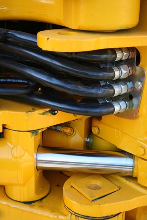 Hydraulic elements of the heavy building bulldozer of yellow color, (look similar images in my portfolio)の写真素材