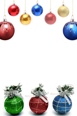 Christmas framework with a set of New Year's spheres of different color and the size verticallyの写真素材