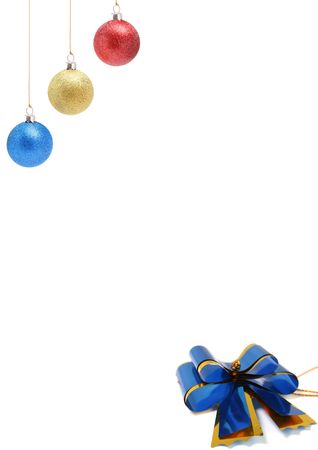 New Year's christmas-tree decorations of red, yellow and dark blue colorの写真素材