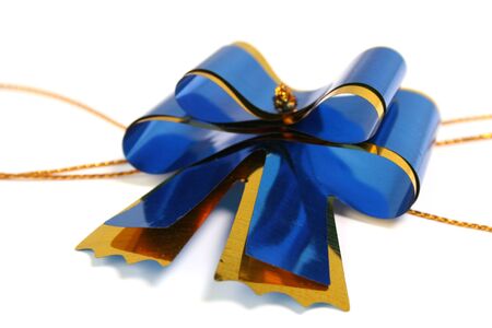 Dark blue celebratory bow for registration of a gift and a congratulation on a white background の写真素材
