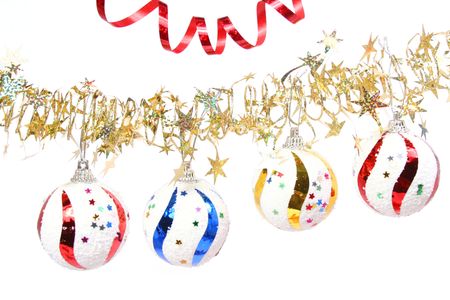 Celebratory spheres of different color and tinsel with stars の写真素材