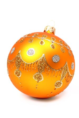 New Year's sphere of orange color on a white background の写真素材