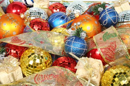 Set of New Year's celebratory ornaments and ribbonsの写真素材