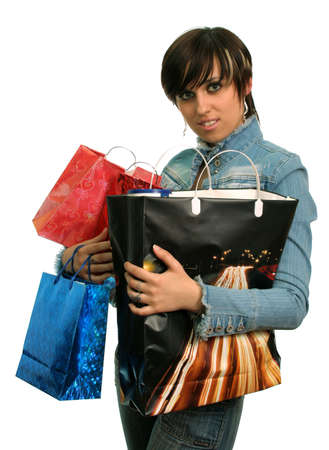 The happy consumer, on a white background の写真素材