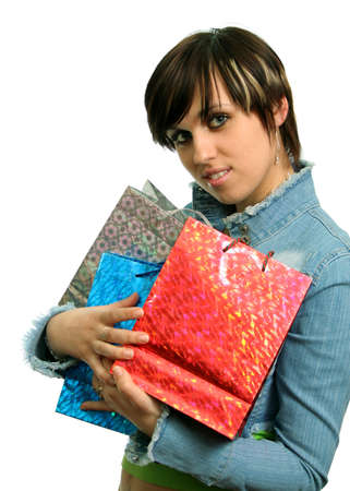 The happy consumer, on a white background の写真素材