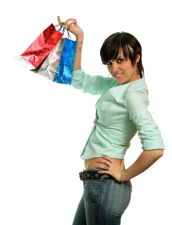 The happy consumer, on a white background の写真素材