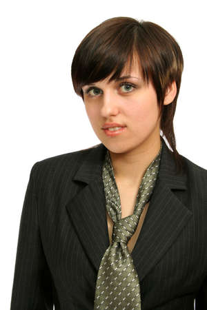 Friendly businesswoman, isolated on whiteの写真素材