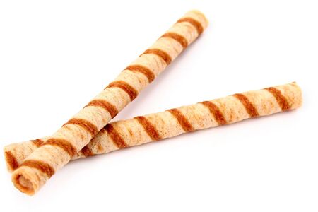 Two striped sweet tubules with a vanilla cream, (look similar images in my portfolio)の写真素材