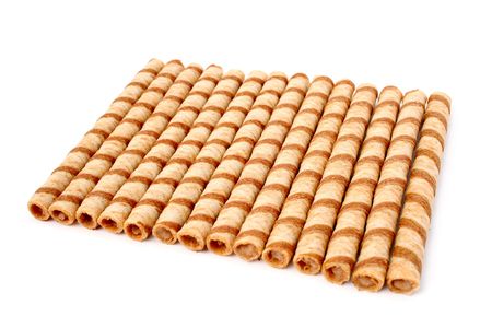 Striped wafer tubules with a chocolate cream, isolated, (look similar images in my portfolio)の写真素材