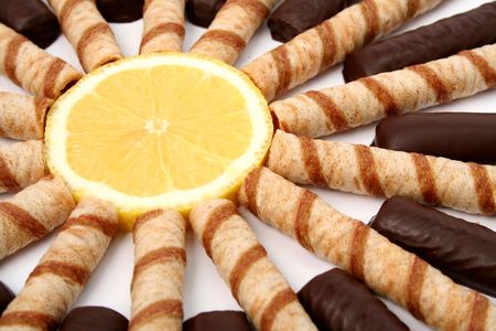 Vanilla chocolate sticks with a cream and sliced orange, (look similar images in my portfolio)の写真素材