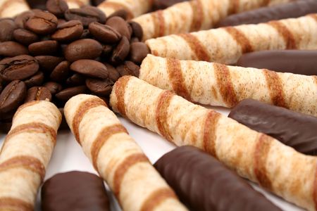 Chocolate sticks with a cream and the grains of coffee, (look similar images in my portfolio)の写真素材