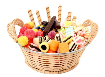 Basket with various sweets and the cookies, isolated, (look similar images in my portfolio)の写真素材
