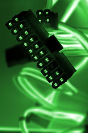 green computer wires with connectorsの写真素材