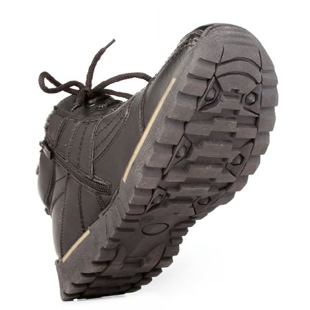 Left man's winter leather a boot of darkly brown color, the bottom view 3, isolated on white, (look similar images in my portfolio)の写真素材