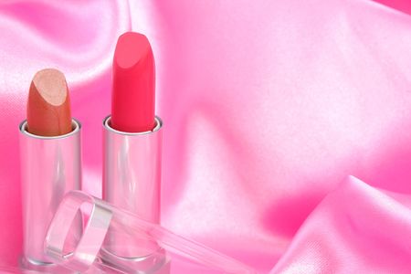 Lipstick on pink satin 3の写真素材