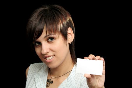 Business card, isolated on a black backgroundの写真素材