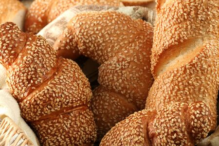 Fresh sweet rolls with sesame, backgroundの写真素材