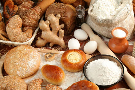 Bread and ingredients, backgroundの写真素材
